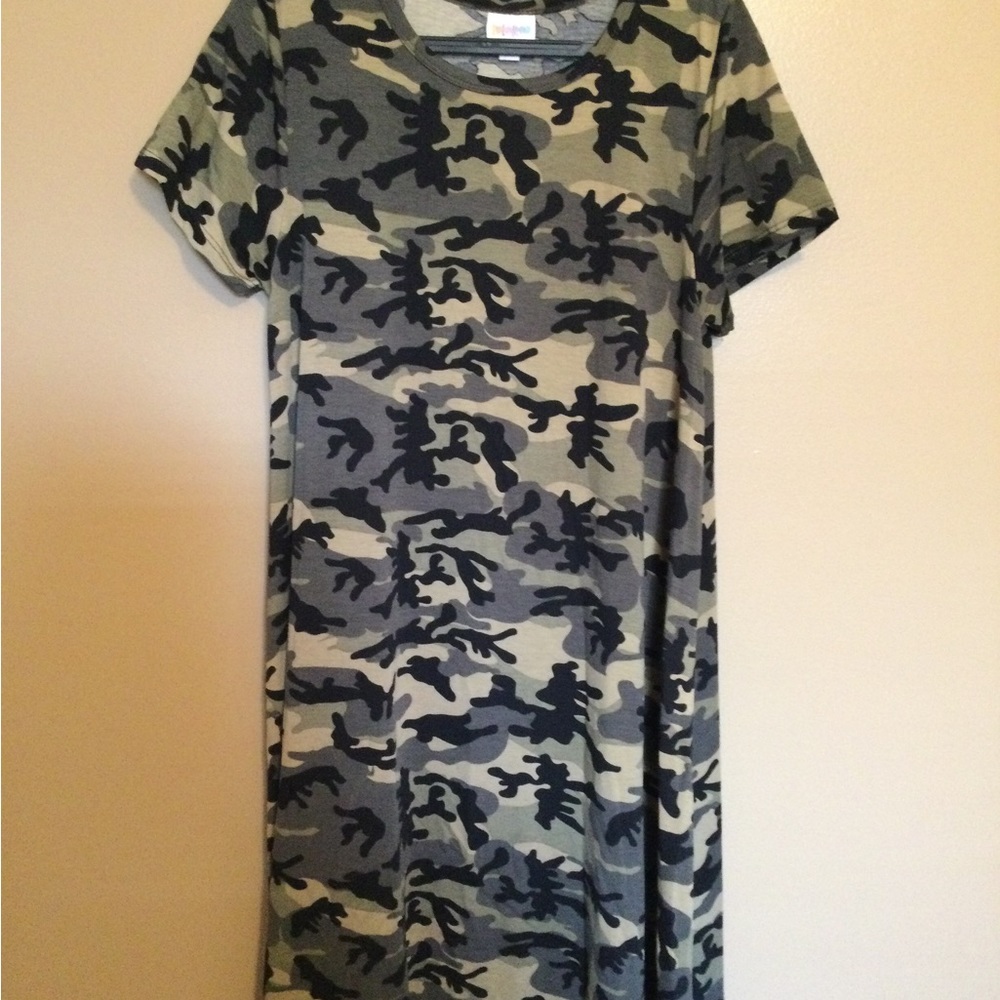 Like new Lularoe Carly Dress, size Medium. Camo pattern with green and black